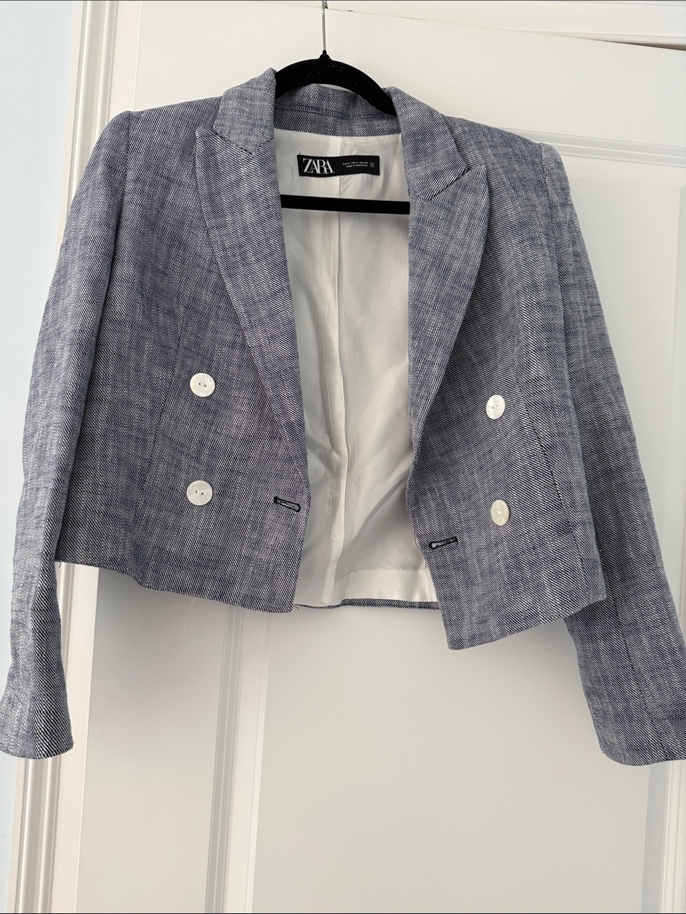 Zara Light Blue Cropped Double-Breasted Blazer